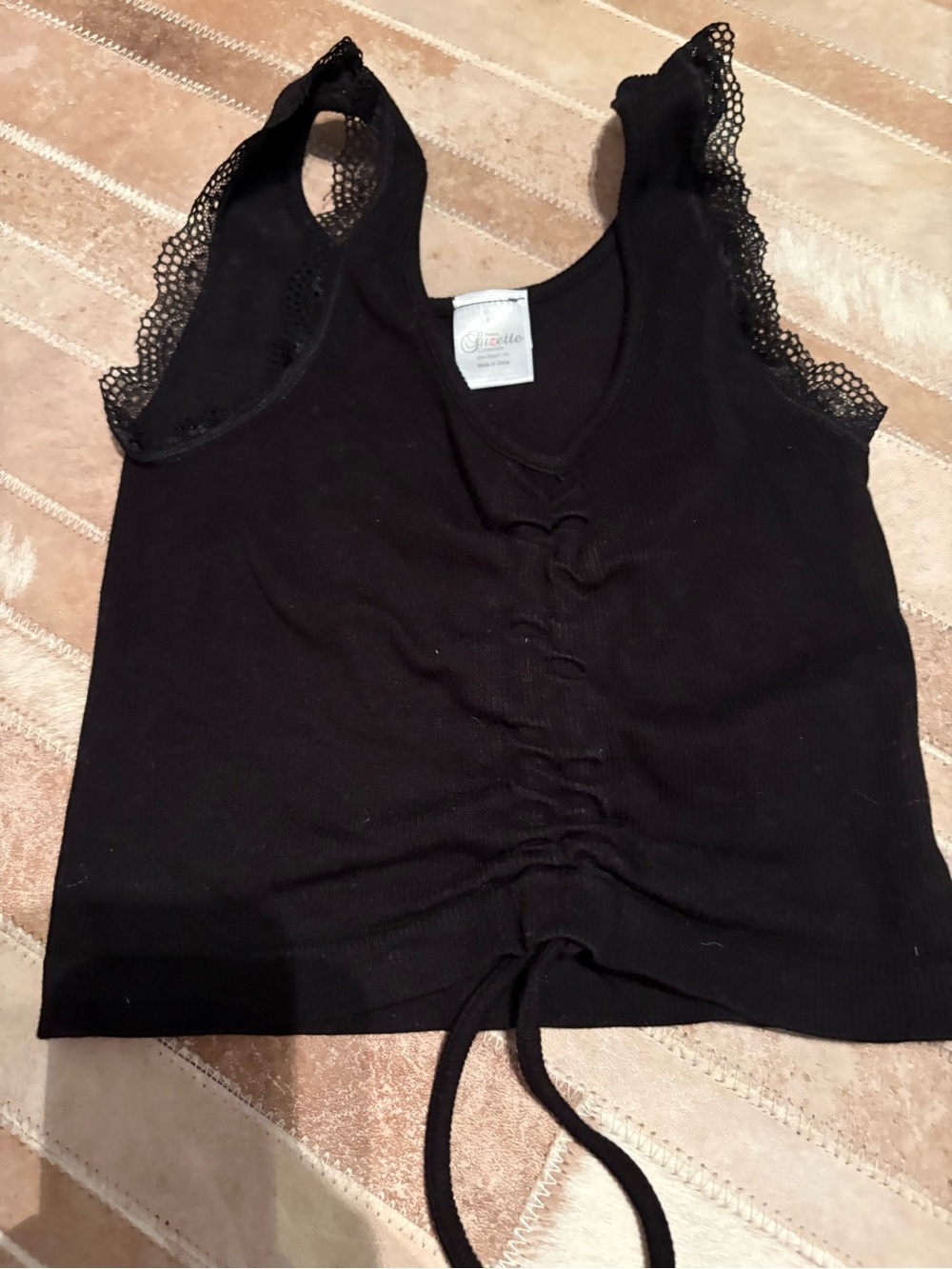 Suzette Girls' Black Lace-Trim Ruched Tank Top - Giselle